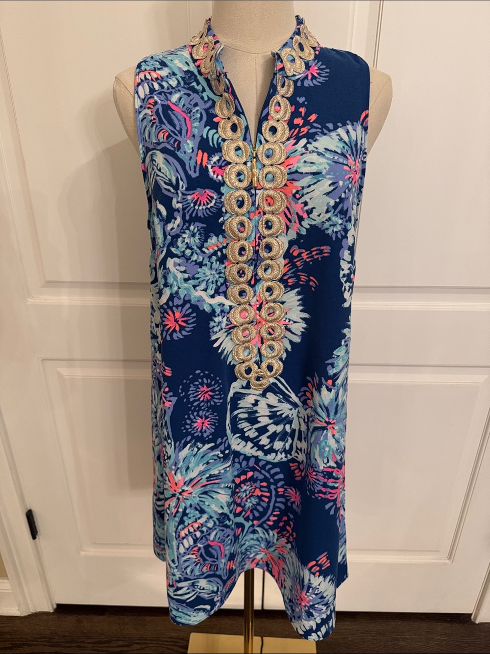 Lilly Pulitzer Navy Fireworks Embellished Sleeveless Tunic Dress